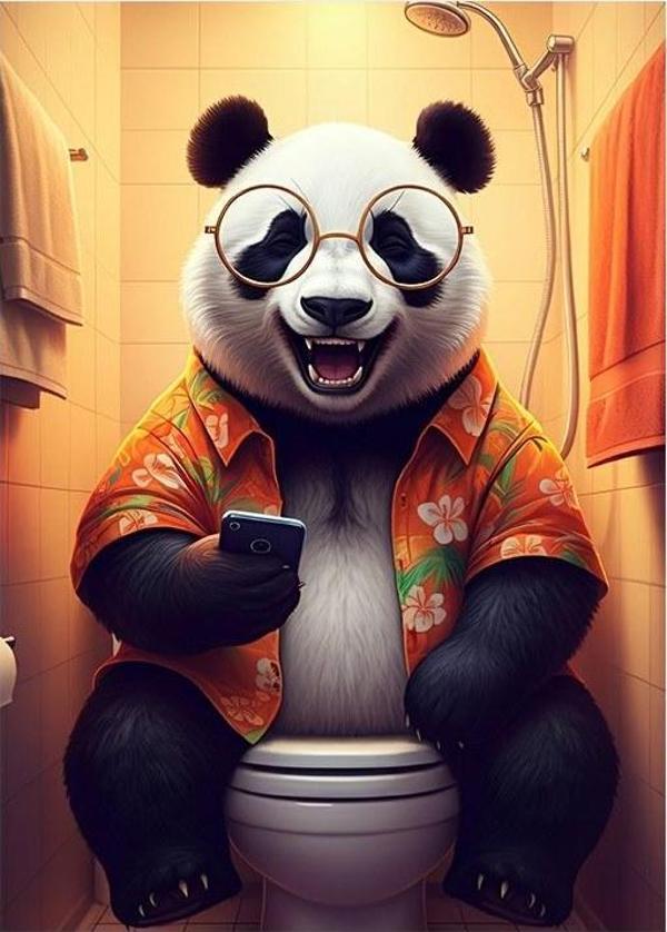 Tuvalette Oturan Panda Art Mdf Tablo - Image 1