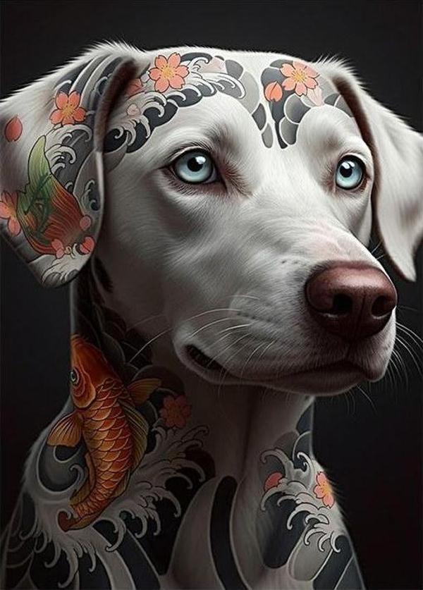 Sanatsal Desenli Köpek Modern Ahşap Tablo - Image 1