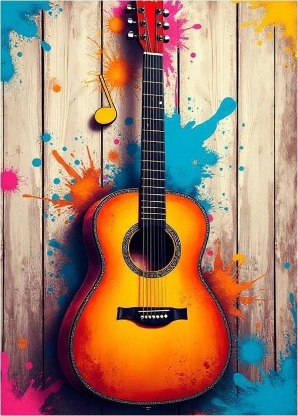 Ahşap Akustik Gitar Modern Ahşap Tablo - Image 1