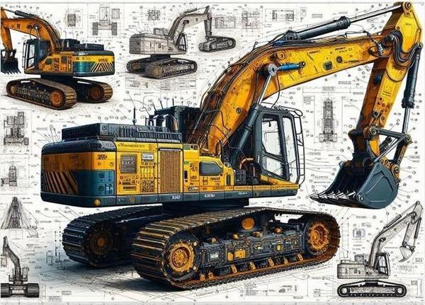 Sarı İş Makinesi Çizimi Tasarım Ahşap Tablo 25cmX 35cm - Image 1