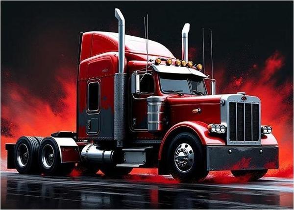 Kırmızı Uzun Yol Tırı Model Ahşap Tablo 25cmX 35cm - Image 1