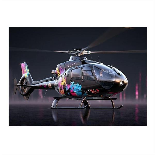 Gece Uçan Helikopter Modern Ahşap Tablo 25cmX 35cm - Image 1