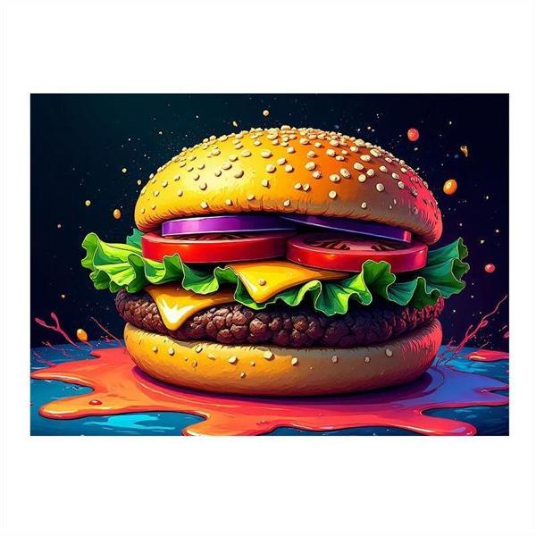 Büyük Burger İllüstrasyonu Mdf Tablo 35cm X50cm - Image 1