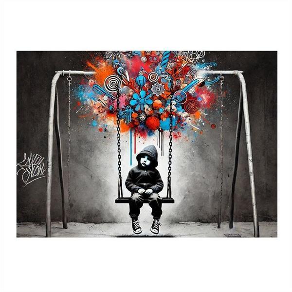 Salıncakta Çocuk İllüstrasyonu Desenli Mdf Tablo 35cm X50cm - Image 1