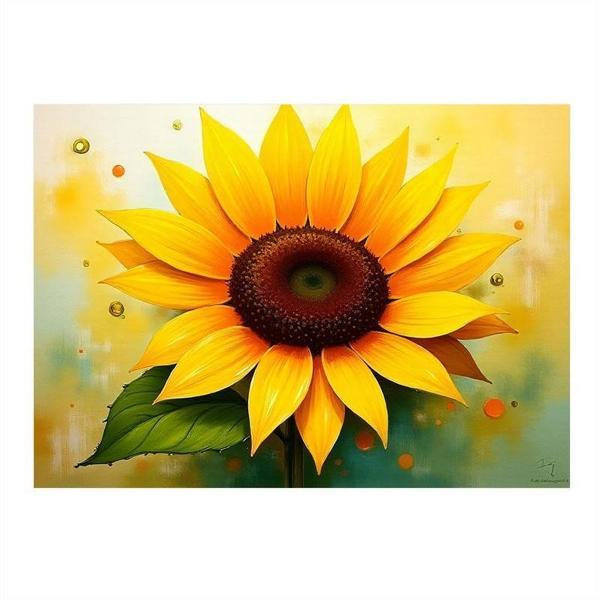 Büyük Ayçiçeği İllüstrasyonu Dekoratif ahşap Tablo 50cmX 70cm - Image 1