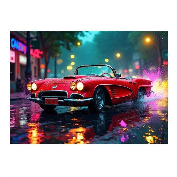 Kırmızı Klasik Spor Araba Gece Dekoratif Mdf Tablo 35cm X50cm - Image 1