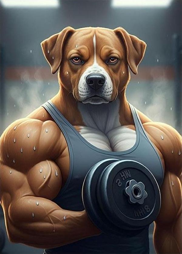 Kaslı Sporcu Köpek Ve Dumbbell Hediyelik Mdf Tablo - Image 1