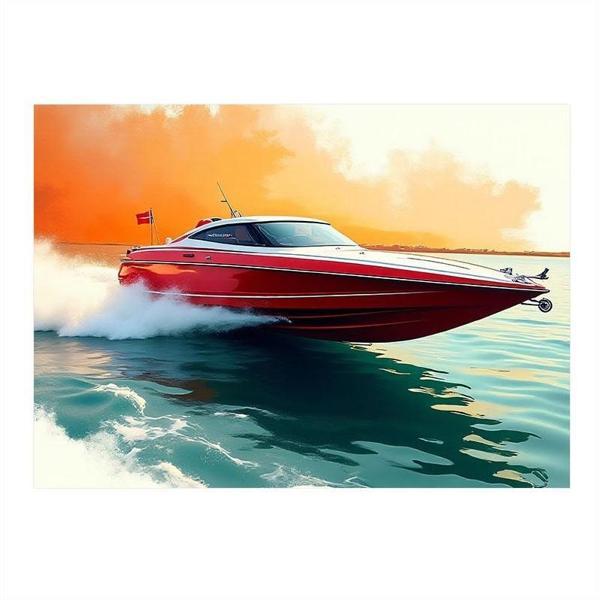 Kırmızı Sürat Teknesi Art Mdf Poster 35cm X50cm - Image 1