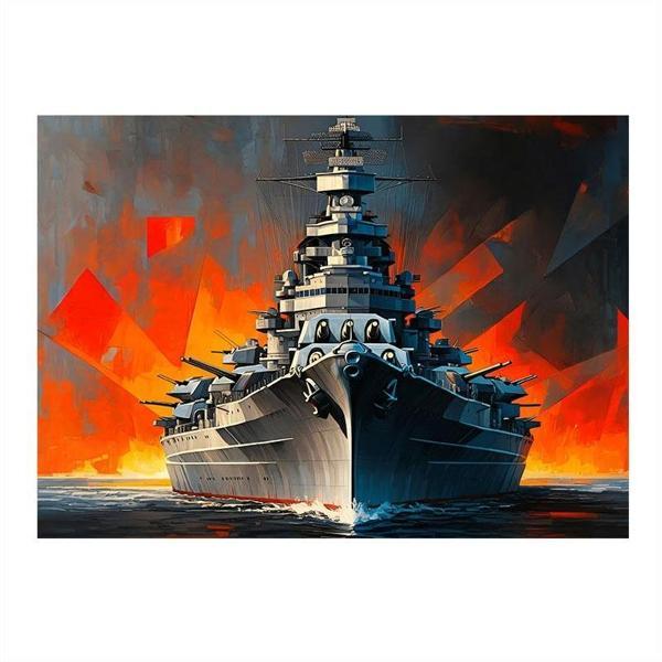 Savaş Gemisi İllüstrasyonu Tasarım Ahşap Tablo 25cmX 35cm - Image 1