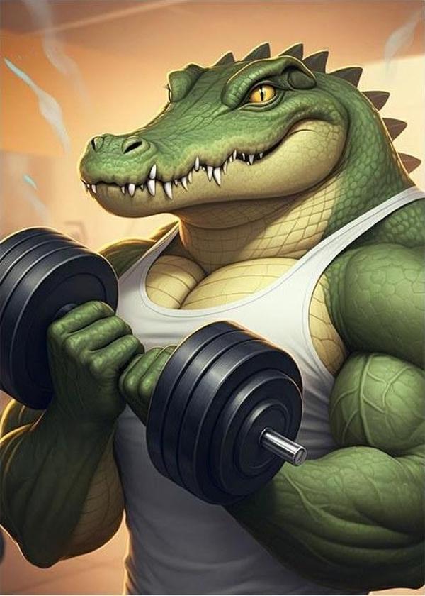 Dumbbell Kaldıran Kaslı Timsah Model Ahşap Tablo - Image 1