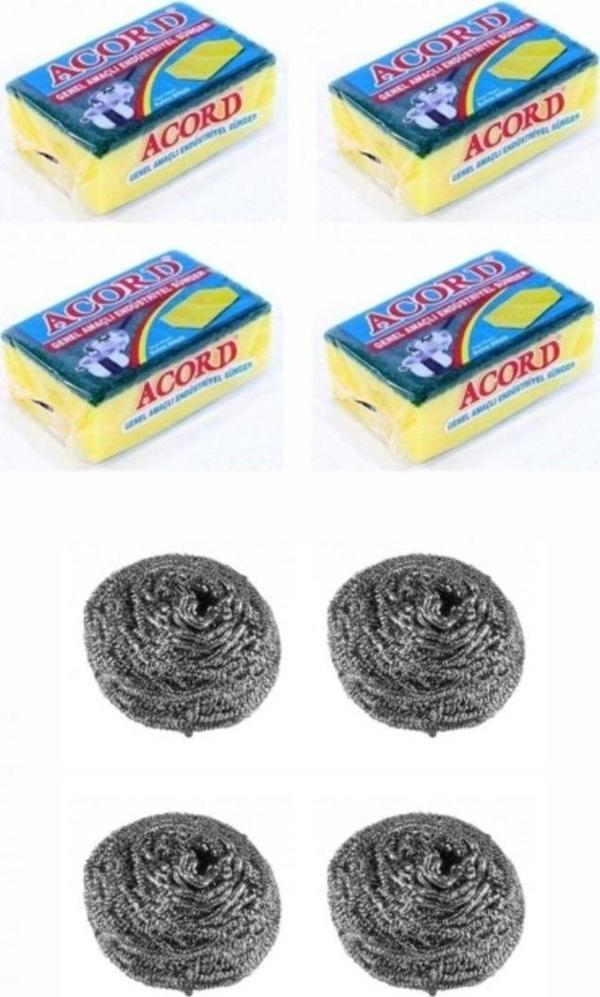 Mbb E-Ticaret 4 Adet Endüstriyel Bulaşık Teli Ve 4 Adet Endüstriyel Çok Amaçlı Bulaşık Süngeri Seti - Image 1