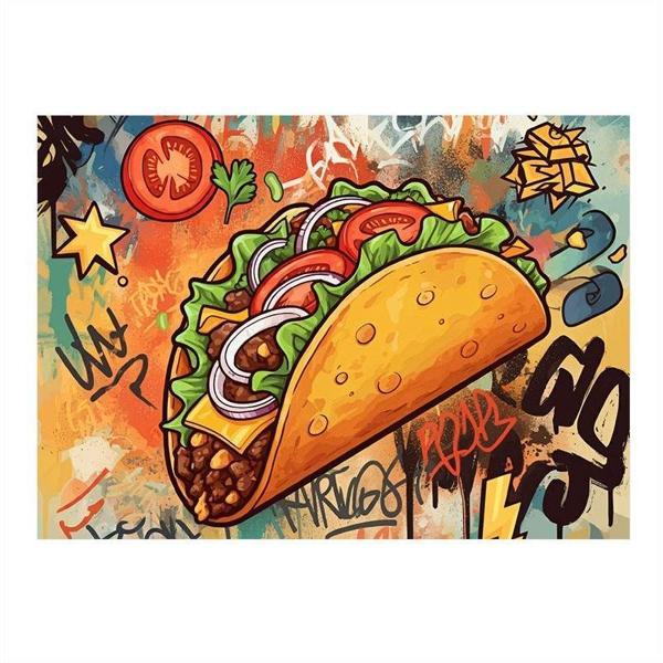 Renkli Taco İllüstrasyonu Tasarım Ahşap Tablo 25cmX 35cm - Image 1
