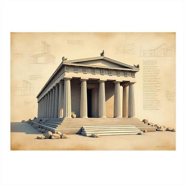 Antik Tapınak Çizimi Desenli Mdf Tablo 50cmX 70cm - Image 1