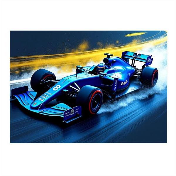 Mavi Formula 1 Arabası Dekoratif ahşap Tablo 50cmX 70cm - Image 1