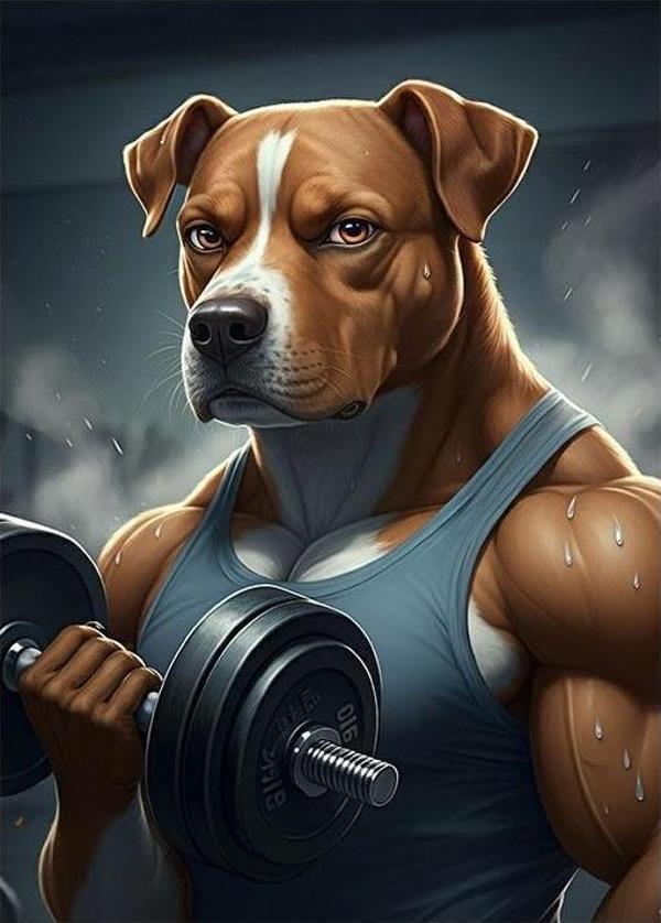 Kaslı Ağırlık Kaldıran Köpek Mdf poster - Image 1