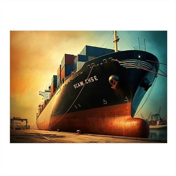 Büyük Yük Gemisi Çizimi Art Mdf Poster 50cmX 70cm - Image 1