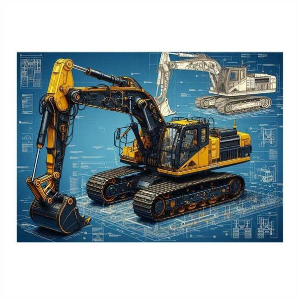 Sarı Ekskavatör Tasarımı Hediyelik Mdf Tablo 35cm X50cm - Image 1