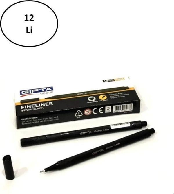 Mbb E-Ticaret Fineliner Ince Keçe Uçlu Kalem 0,4 Mm Karton Kutu Üçgen Siyah (12 Li Paket) - Image 1