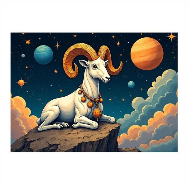 Kozmik Keçi Burcu Dekoratif ahşap Tablo 25cmX 35cm - Image 1