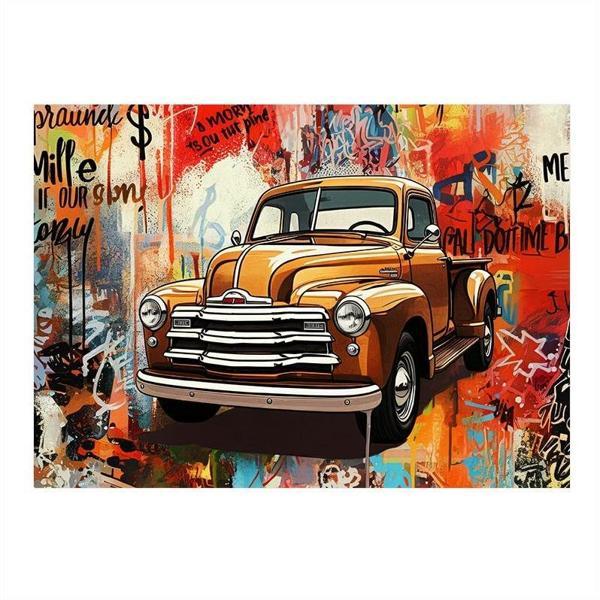 Grafitili Nostaljik Araba Model Ahşap Tablo 25cmX 35cm - Image 1