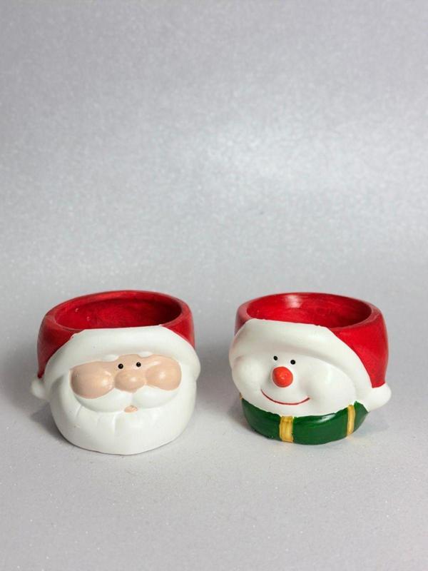 Yılbaşı Noel Baba ve Kardan Adam Figürlü Boş Sukulent Saksı Mumluk Takılık Dekoratif Hediyelik Eşya - Image 1