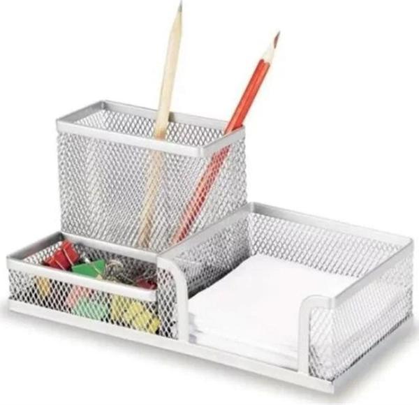 Mbb E-Ticaret Gıpta Metal Masa Seti - 3 Gözlü Organizer Gümüş - Image 1
