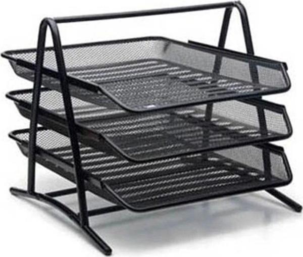 Mbb E-Ticaret Viva Inox 3 Lü Metal Evrak Rafı Siyah - Image 1