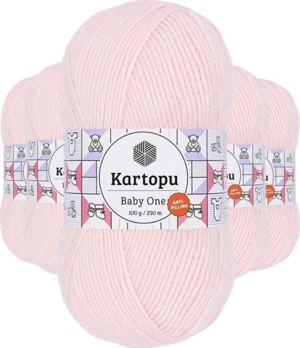 Kartopu 5 Adet Baby One Tüylenmeyen El Örgü İpi Yünü Bebe Pembe K255 - Image 1