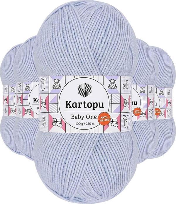 Kartopu 5 Adet Baby One Tüylenmeyen El Örgü Ipi Yünü Buz Mavi K580 - Image 1