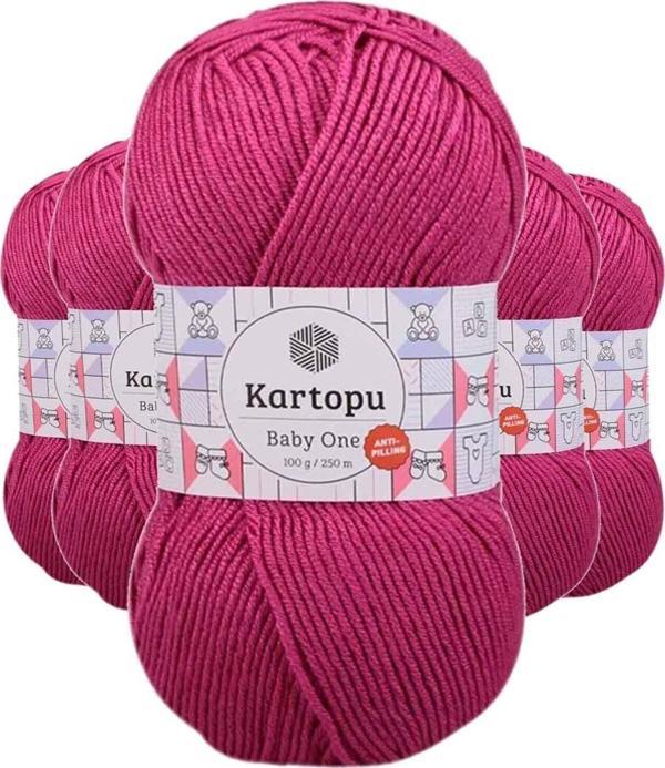 Kartopu 5 Adet Baby One Tüylenmeyen El Örgü İpi Yünü Fuşya K245 - Image 1