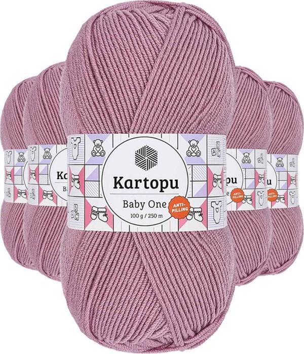 Kartopu 5 Adet Baby One Tüylenmeyen El Örgü Ipi Yünü Gül Kurusu K1763 - Image 1