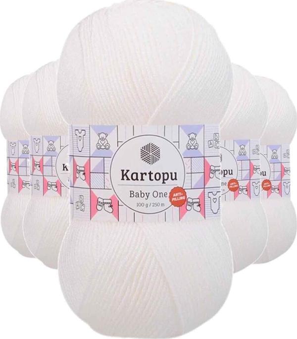 Kartopu 5 Adet Baby One Tüylenmeyen El Örgü İpi Yünü Kar Beyaz K010 - Image 1
