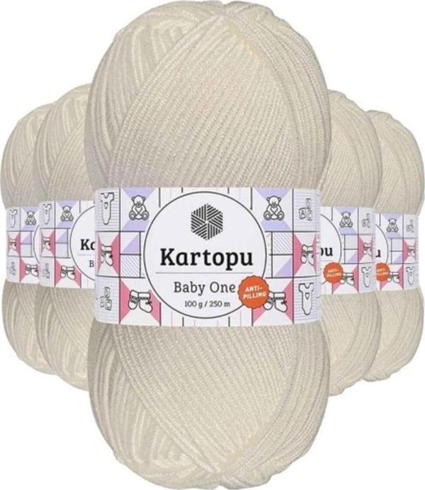 Kartopu 5 Adet Baby One Tüylenmeyen El Örgü İpi Yünü Kırık Beyaz K019 - Image 1