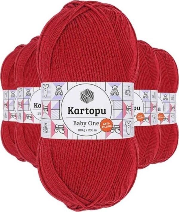 Kartopu 5 Adet Baby One Tüylenmeyen El Örgü İpi Yünü Kırmızı K125 - Image 1
