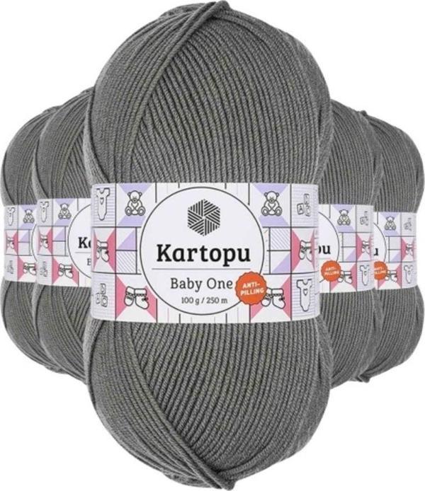 Kartopu 5 Adet Baby One Tüylenmeyen El Örgü İpi Yünü Koyu Gri K1921 - Image 1