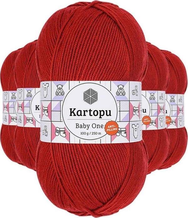 Kartopu 5 Adet Baby One Tüylenmeyen El Örgü Ipi Yünü Koyu Kırmızı K129 - Image 1