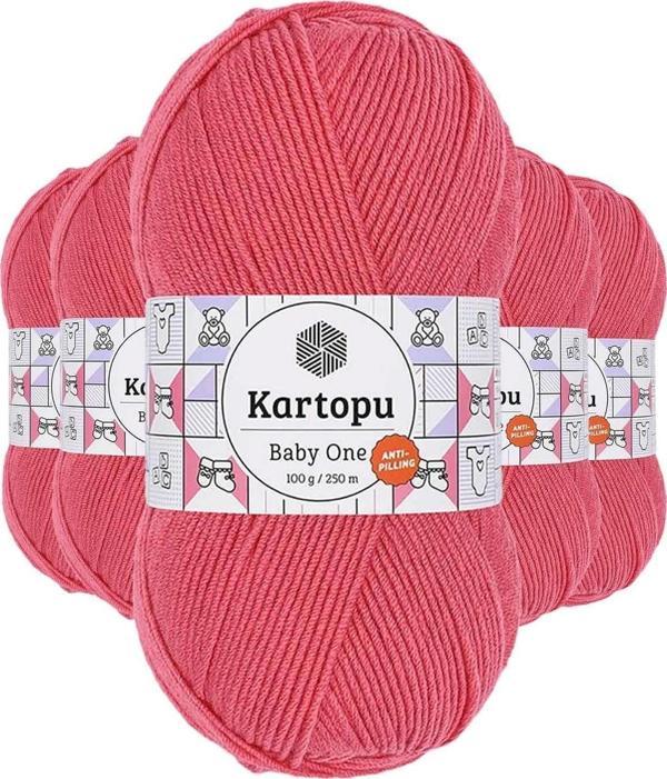 Kartopu 5 Adet Baby One Tüylenmeyen El Örgü İpi Yünü Pembe K254 - Image 1
