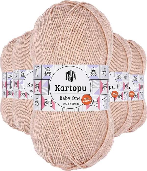 Kartopu 5 Adet Baby One Tüylenmeyen El Örgü İpi Yünü Pudra K1873 - Image 1