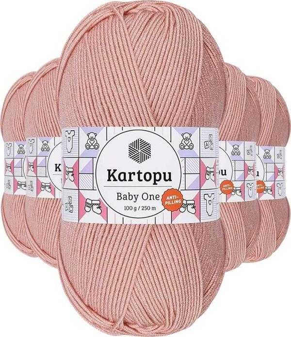 Kartopu 5 Adet Baby One Tüylenmeyen El Örgü İpi Yünü Pudra K258 - Image 1