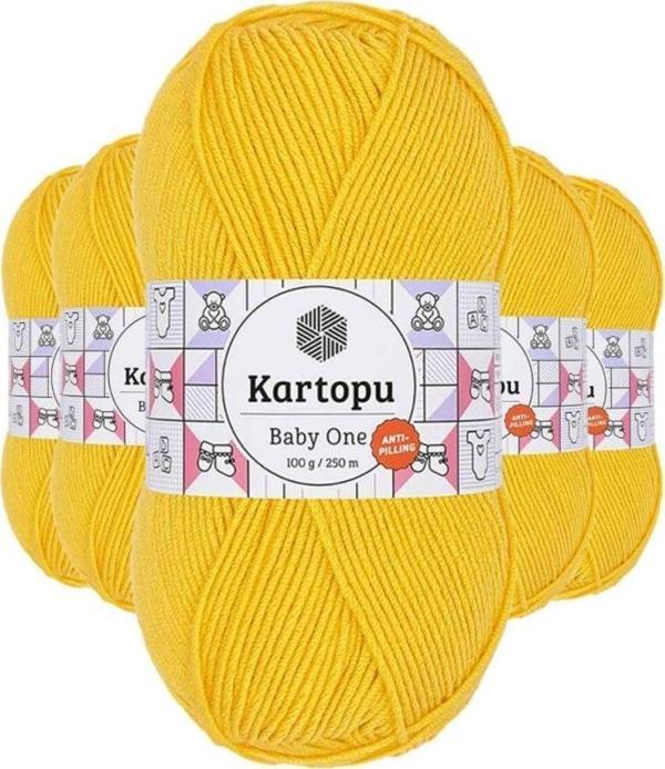 Kartopu 5 Adet Baby One Tüylenmeyen El Örgü İpi Yünü Sarı K154 - Image 1