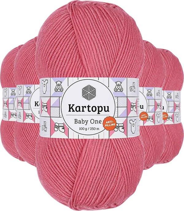 Kartopu 5 Adet Baby One Tüylenmeyen El Örgü İpi Yünü Şeker Pembe K244 - Image 1