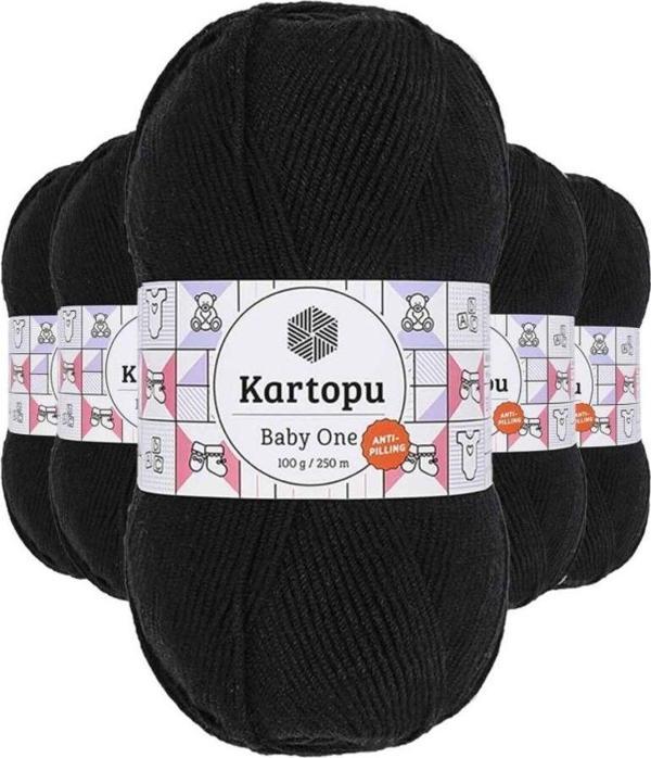 Kartopu 5 Adet Baby One Tüylenmeyen El Örgü Ipi Yünü Siyah K940 - Image 1