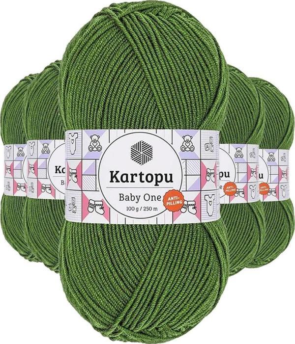 Kartopu 5 Adet Baby One Tüylenmeyen El Örgü Ipi Yünü Yeşil K1391 - Image 1