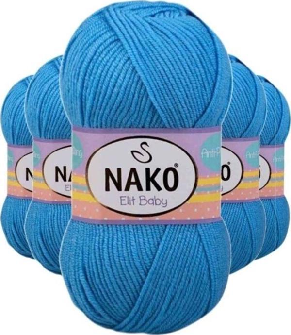Nako 5 Adet Elite Baby El Örgü İpi Tüylenmeyen Bebek Yünü Alaska Mavisi 10119 - Image 1