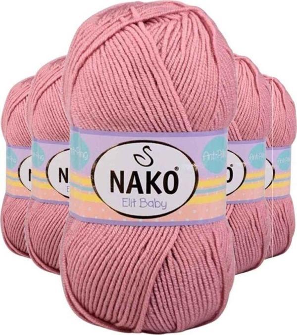 Nako 5 Adet Elite Baby El Örgü Ipi Tüylenmeyen Bebek Yünü Gül Kurusu 10325 - Image 1