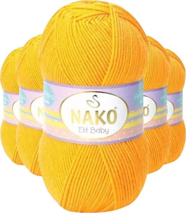 Nako 5 Adet Elite Baby El Örgü İpi Tüylenmeyen Bebek Yünü Koyu Sarı 4674 - Image 1