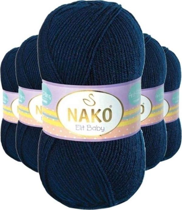 Nako 5 Adet Elite Baby El Örgü İpi Tüylenmeyen Bebek Yünü Lacivert 10094 - Image 1