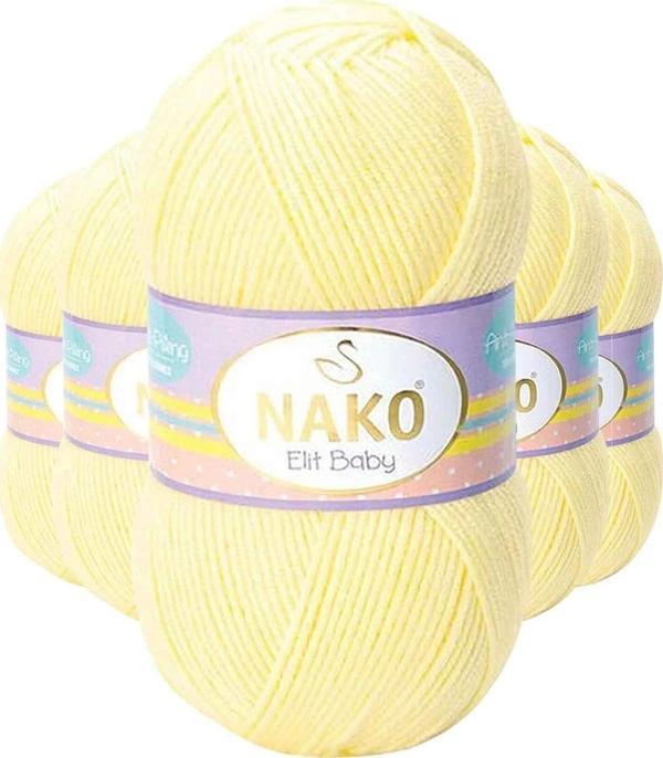 Nako 5 Adet Elite Baby El Örgü Ipi Tüylenmeyen Bebek Yünü Limonata 3664 - Image 1