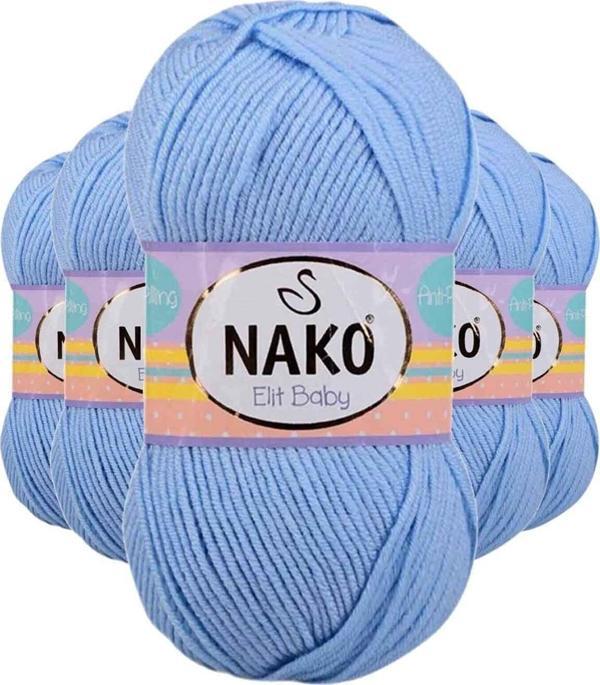 Nako 5 Adet Elite Baby El Örgü Ipi Tüylenmeyen Bebek Yünü Mavi 10305 - Image 1