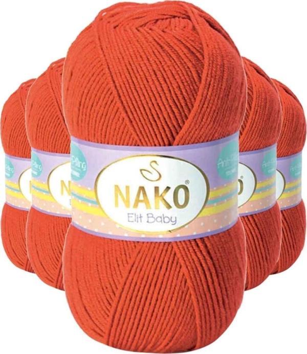 Nako 5 Adet Elite Baby El Örgü Ipi Tüylenmeyen Bebek Yünü Mercan Taşı 10701 - Image 1